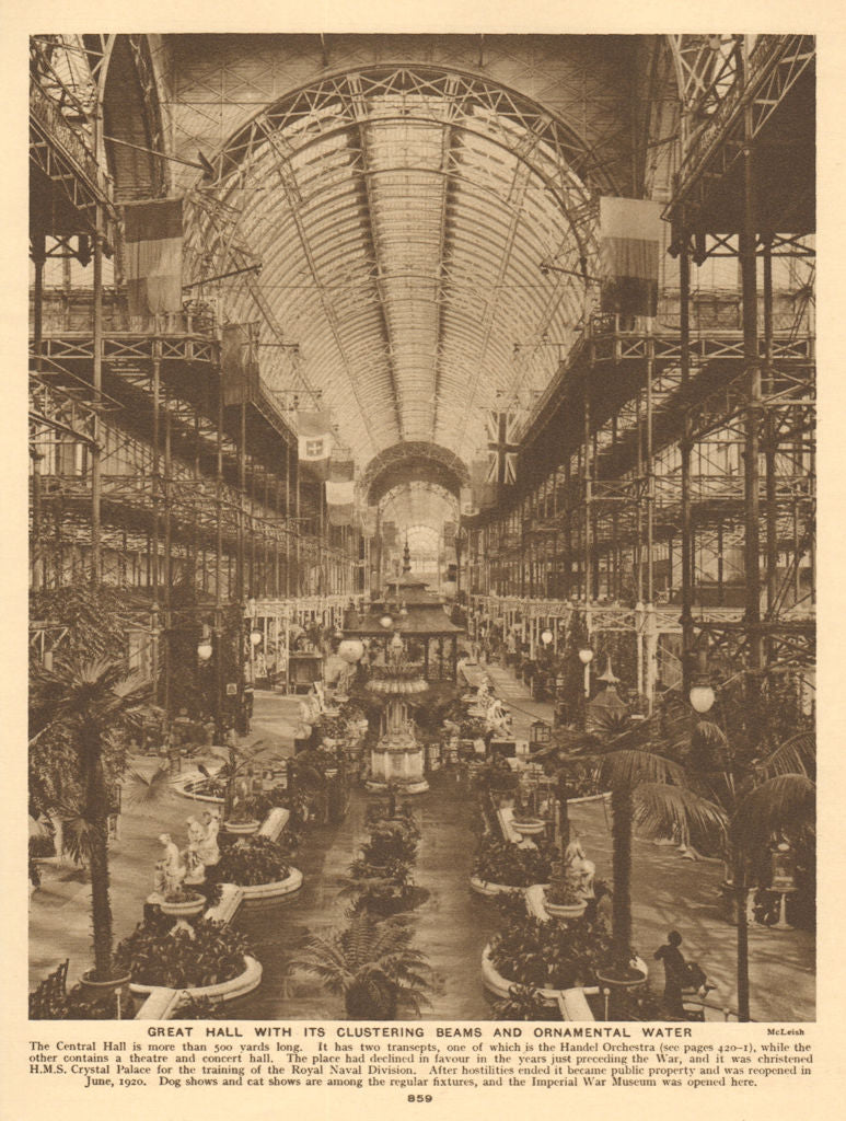 The Crystal Palace Great Hall, Sydneham 1926 old vintage print picture